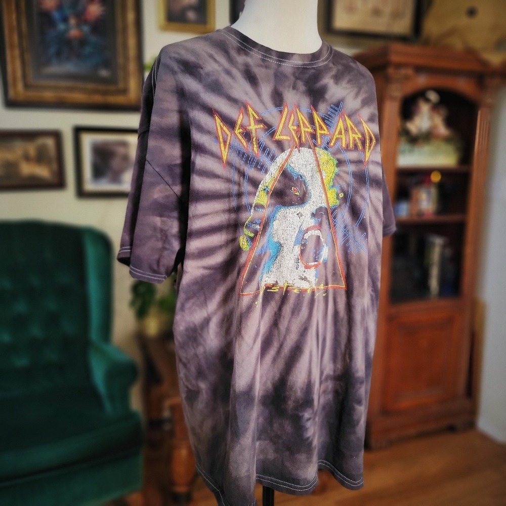 Def Leppard Hysteria Band Tee Shirt Tie Dye Gray Black Rock Graphic Mens 2XL